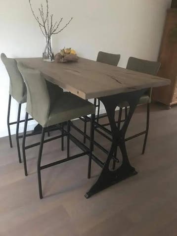 Set van 4 leren barstoelen - groen leer, Ophalen of Verzenden