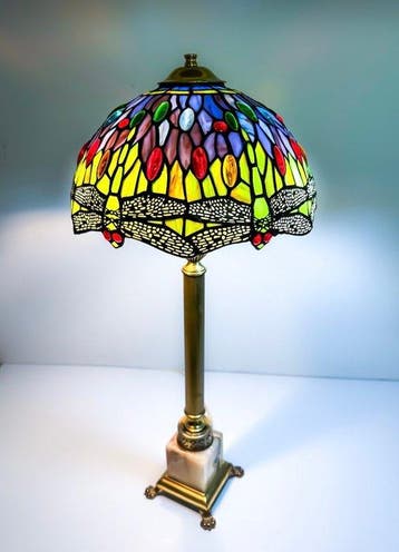 Style Tiffany - Lamp - Libel - 67 cm - Glas, Messing, Onyx