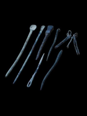Oud-Romeins Brons, Rare 7 Pieces Set Medisch instrument
