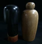 Set van 2 / Japanse vintage houten kokeshi-poppen (Hoogte: