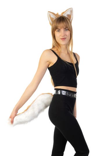 KIMU® Haarband Furry Oren Staart Beige Wit Kat Poes Vos Diad, Ophalen of Verzenden, Nieuw