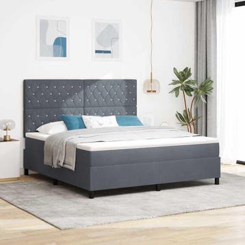 vidaXL LED Box Spring Bed met matras Donkergrijs 180 x 200, Verzenden, Nieuw