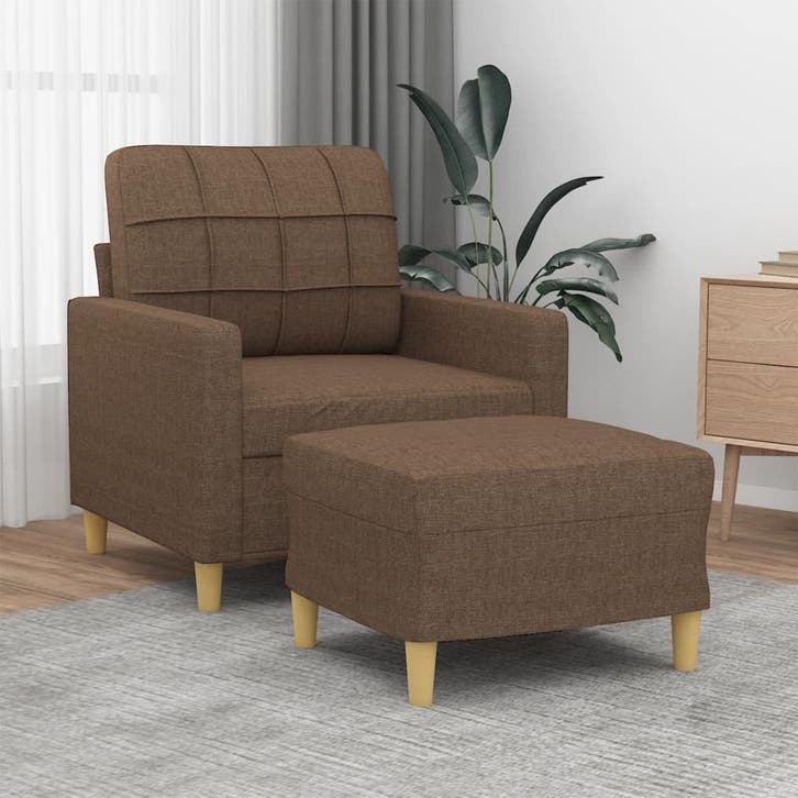 vidaXL Fauteuil met voetenbank / zetel 60 cm stof bruin, Maison & Meubles, Canapés | Salons, Envoi