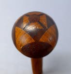 Wandelstok - Marquetry - Hout - Geometrische inlegknop