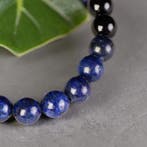 Elastische armband met zwarte onyx en lapis lazuli - Hoogte:, Verzamelen, Mineralen en Fossielen