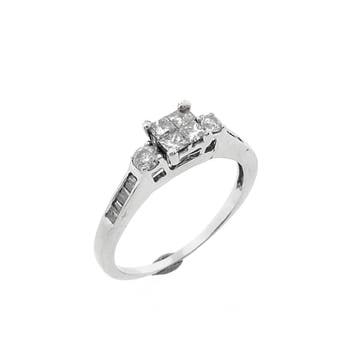 8 karaat fantasie ring met diamant 0,50 ct., Handtassen en Accessoires, Ringen, Gebruikt, Wit, Ophalen of Verzenden, 17 tot 18