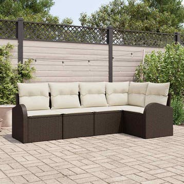 vidaXL Tuinbank Set 5 st Bruin en wit poly rattan, Verzenden, Nieuw
