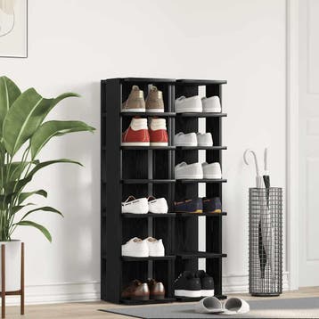 vidaXL Schoenenkasten 2 st 25x27x102 cm bewerkt hout zwart, Verzenden, Nieuw