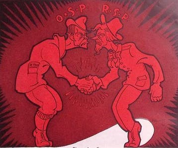 Spotprent over onenigheid tussen linkse politieke partijen, Antiquités & Art, Verzenden