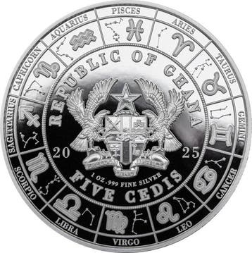 Ghana. 5 cedis 2025 Zodiac Collection Leo 1 oz