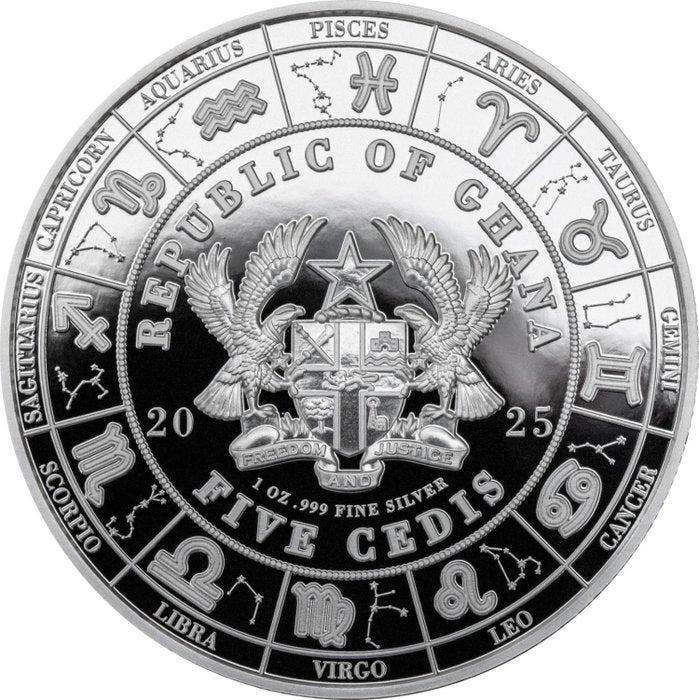 Ghana. 5 cedis 2025 Zodiac Collection Leo 1 oz, Timbres & Monnaies, Monnaies | Europe | Monnaies non-euro