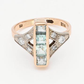 Ring - 10 kt. Roségoud - Diamant - Aquamarijn, Nieuw