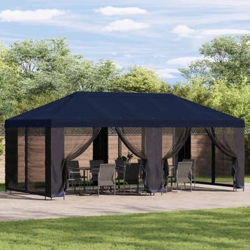 vidaXL Tuin gazebo met zijwanden 6 x 3 m Blauw Polyester en, Verzenden