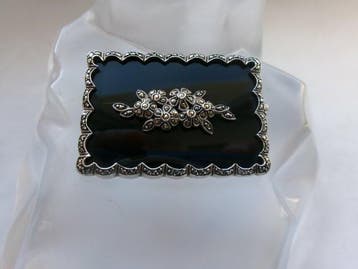 Argent, Onyx et marcasites - Broche - Style Art déco