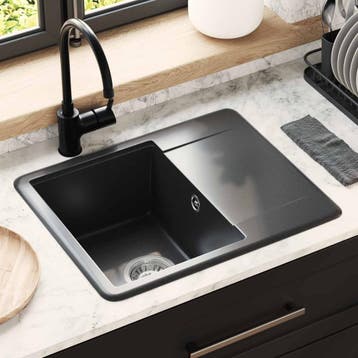 vidaXL Wasbak 80% Kwarts en 20% Hars 560 x 460 mm Zwart, Verzenden, Nieuw