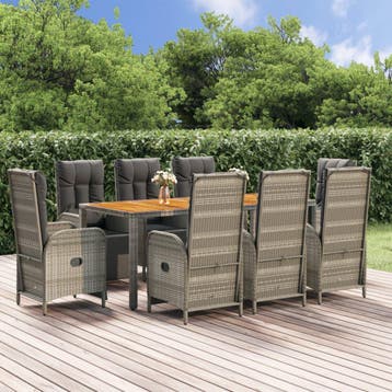 vidaXL 9-delige Tuinset met kussens poly rattan grijs, Verzenden, Nieuw, Tuinset