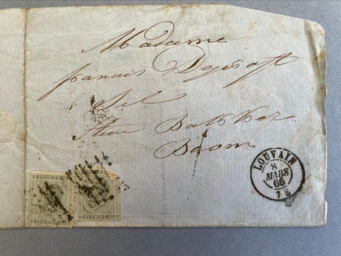 België 1865/1866 - 82 enveloppen met linksprofiel van, Timbres & Monnaies, Timbres | Europe | Belgique