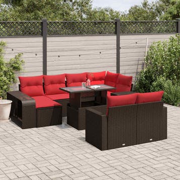 vidaXL 11-delige tuinbankset met kussens, bruin polyrotan, Verzenden, Nieuw