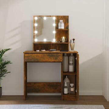 vidaXL Kaptafel met LED-verlichting 86,5x35x136 cm gerookt, Huis en Inrichting, Verzenden, Nieuw