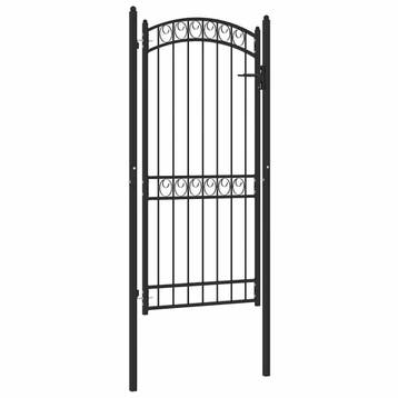 vidaXL Poort met gebogen bovenkant 100x200 cm staal zwart, Verzenden, Nieuw