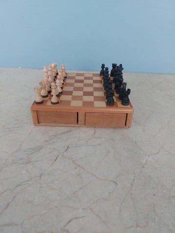 Schaakspel - Jeu déchecs de voyage vintage rare en bois des
