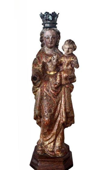 Beeldje - Madonna met kind - 40 cm - Hout, Metaal, Antiek en Kunst