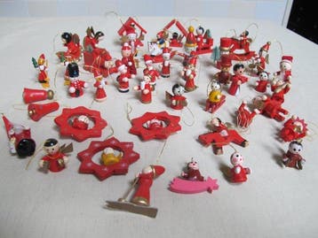 Kerstboomversiering (45) - Houten vintage kersthangers/, Nieuw
