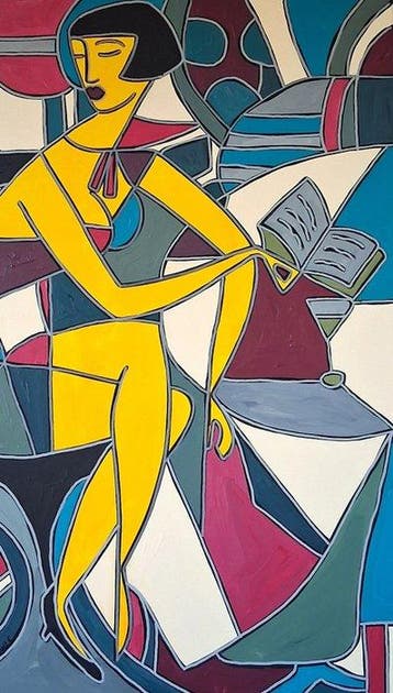 Patricia Kleyman - Demoiselle lisant un livre aux Deux