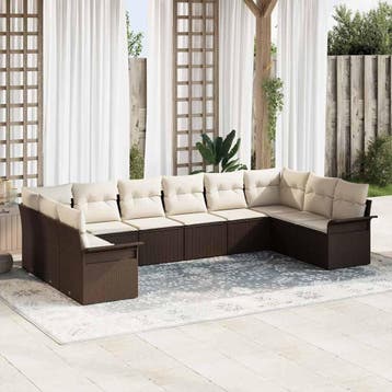 vidaXL Tuinbank Set met kussen 10 pcs Bruin poly rattan, Verzenden, Nieuw
