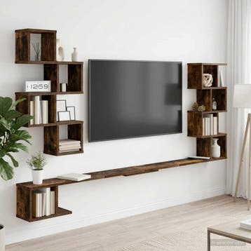 vidaXL Wandgemonteerd TV Rek Gerookt eiken 160 x 15 x 94 cm, Huis en Inrichting, Verzenden, Nieuw