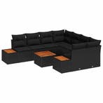 vidaXL Tuinbank Set met kussen 9 pcs Zwart Poly rattan, Verzenden, Nieuw