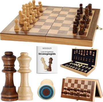 Woodley Luxe Houten Schaakbord - Opvouwbare schaakset met, Verzenden, Zo goed als nieuw