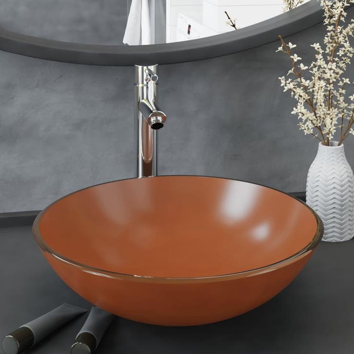 vidaXL Wastafel met kraan en pop-up afvoer gehard glas bruin, Bricolage & Construction, Sanitaire, Envoi