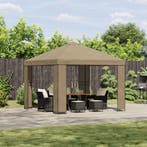 vidaXL Prieel 3 x 3 m Beige Polyester en Staal 190 gsm, Verzenden, Nieuw