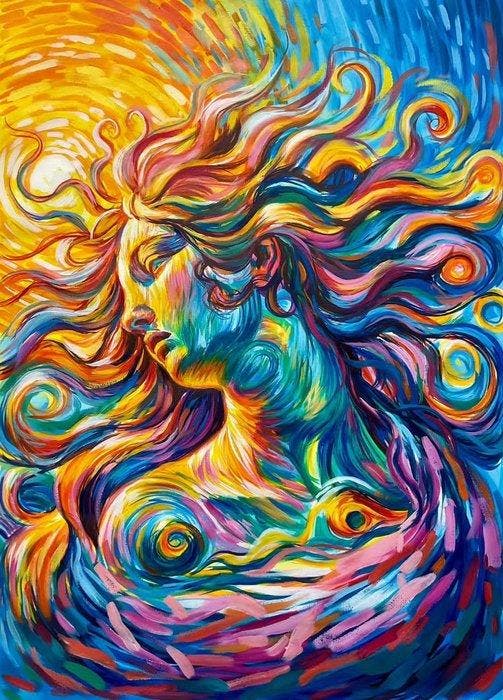 Iris María 70 x 100 cm - La Mujer Cósmica, Antiek en Kunst, Kunst | Schilderijen | Modern
