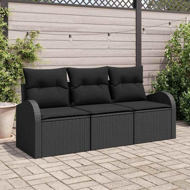 vidaXL Tuinbank Set Zwart poly rattan, Tuin en Terras, Tuinsets en Loungesets, Nieuw, Verzenden