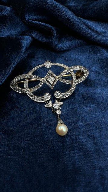 Broche - 14 carats Or jaune, Platine - 0.98ct. tw. Diamant