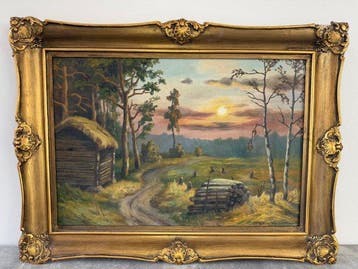 Reino Malm (1903-?) - Atmospheric Sunset Landscape with Barn