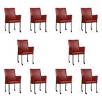 Set van 10 Leren eetkamerstoelen Comfort met wieltjes en, Ophalen of Verzenden, Nieuw, Leer, Eén