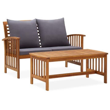 vidaXL 2-delige Loungeset met kussens massief acaciahout, Verzenden, Nieuw, Loungeset
