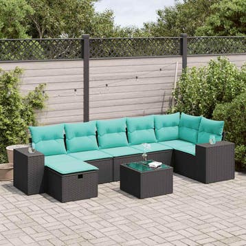 vidaXL 8-delige Loungeset met kussens poly rattan zwart, Verzenden, Nieuw, Loungeset