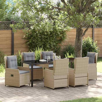 vidaXL Tuin Eettafel Set 7 st Beige en Lichtgrijs poly, Verzenden