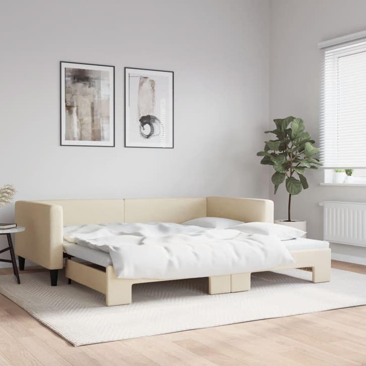 vidaXL Slaapbank met onderschuifbed 100x200 cm stof, Huis en Inrichting, Slaapkamer | Bedden, Nieuw, Verzenden