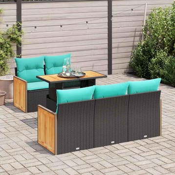 vidaXL 6-delige tuinbankset met kussens, zwart polyrotan en, Verzenden, Nieuw