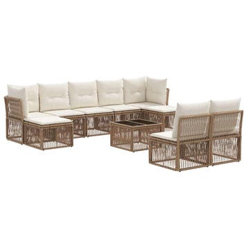 vidaXL Tuinbank Set 10 pcs Beige poly rattan, Verzenden