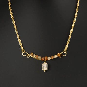 Oud-Romeins Ketting met amberkleurige Romeinse glaskralen
