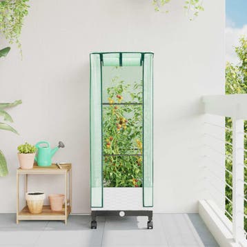 vidaXL Tuinschutting met Kasbedekking en Wielen Wit 40 x 40, Verzenden, Nieuw