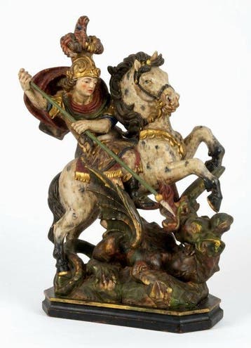 Figuursnijwerk, wity Jerzy zabijajcy smoka - 47.5 cm -