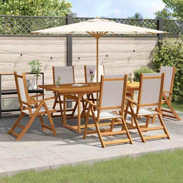 vidaXL 7-delige Tuinset massief acaciahout en textileen, Verzenden, Nieuw, Tuinset