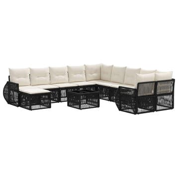 vidaXL Tuinbank Set 12 pcs Zwart poly rattan, Verzenden, Nieuw